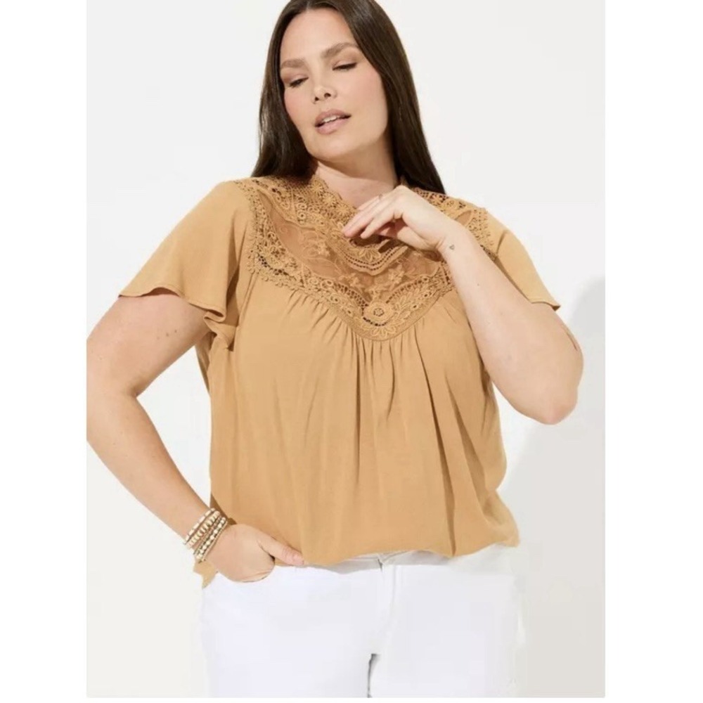 NWT Torrid‎ neutral Tan Washable Crinkle Gauze Flutter Short Sleeve Top Size 2X